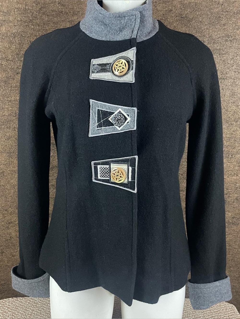 Icelandic Design Boiled Wool Jacket PM Coat Charcoal Black Buttons NWT R2